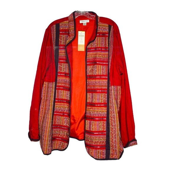 Coldwater Creek Red Multicolred Emroidered Open Blazer 2X NEW - Picture 1 of 4